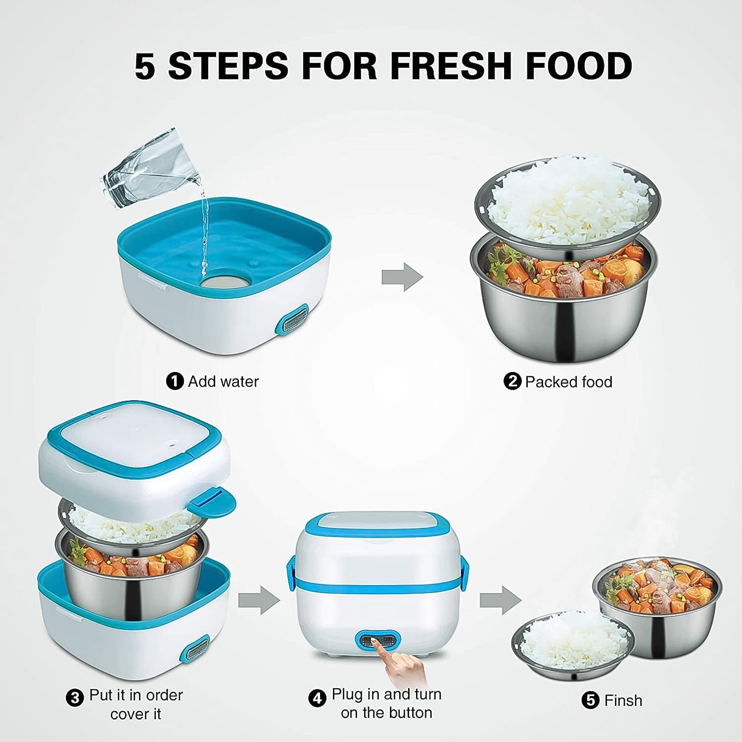 Electric Lunch Box, 3 In 1 Food Heater / Cooker / Steamer with Stainless Steel Bowls (1 Set) Electric Lunch Box, 3 In 1 Food Heater / Cooker / Steamer with Stainless Steel Bowls (1 Set)